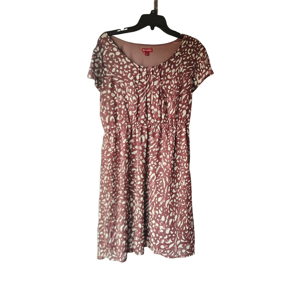 Merona Womens Large Mauve Abstract Animal Print Short Sleeve Elastic Waist Dress
